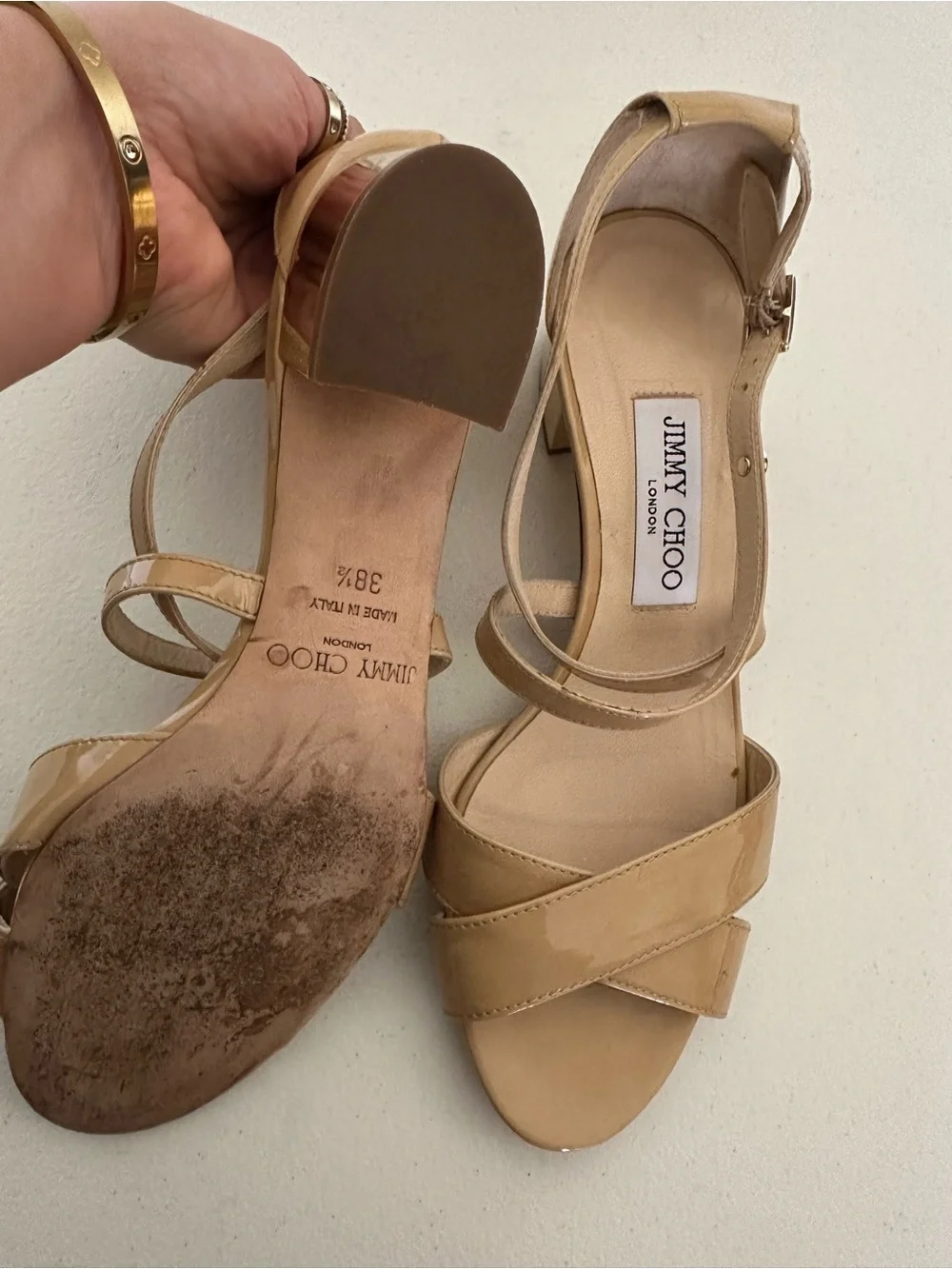 Jimmy Choo Beige/Tan Leather Strappy Heels